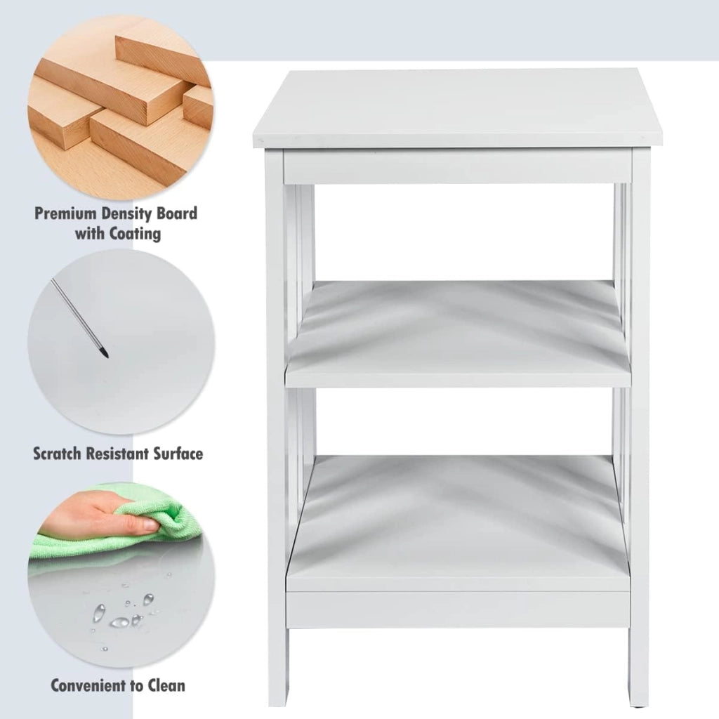Comodino Tavolino a 3 Ripiani, Comodino Camera da Letto in Legno, Comodino Salvaspazio Moderno, per Soggiorno, Ufficio e Bagno, Portata 20 kg, 40 x 40 x 61 cm (Bianco)