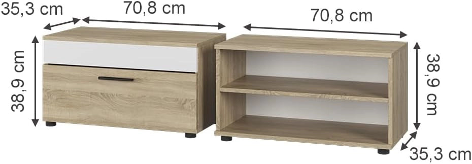 Mobili da soggiorno Berno, Sonoma/Bianco, 2 parti, per la conservazione di dispositivi multimediali e accessori per la casa