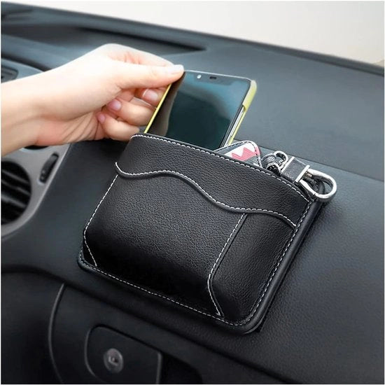 Organizzatore di accessori per portabagagli in pelle PU - Mini borsa di stoccaggio per porta, console e sedile - Ospita telefono, penne e taccuino - Per documenti, registrazioni e blocchi note - Nero