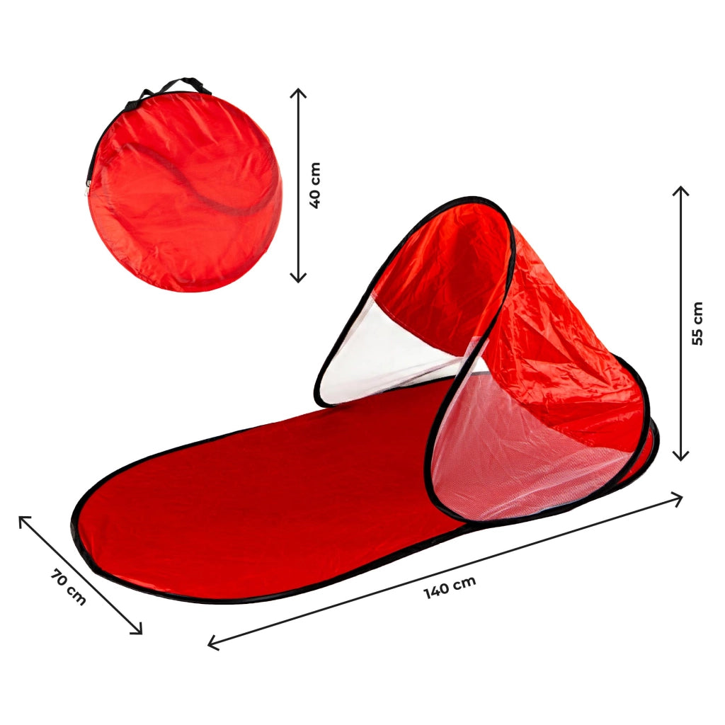 Tenda Pop Up Spiaggia con Tappetino Integrato Parasole Compatta e Pieghevole 140x70 cm Apertura Automatica Leggera per Mare Campeggio Giardino Rosso
