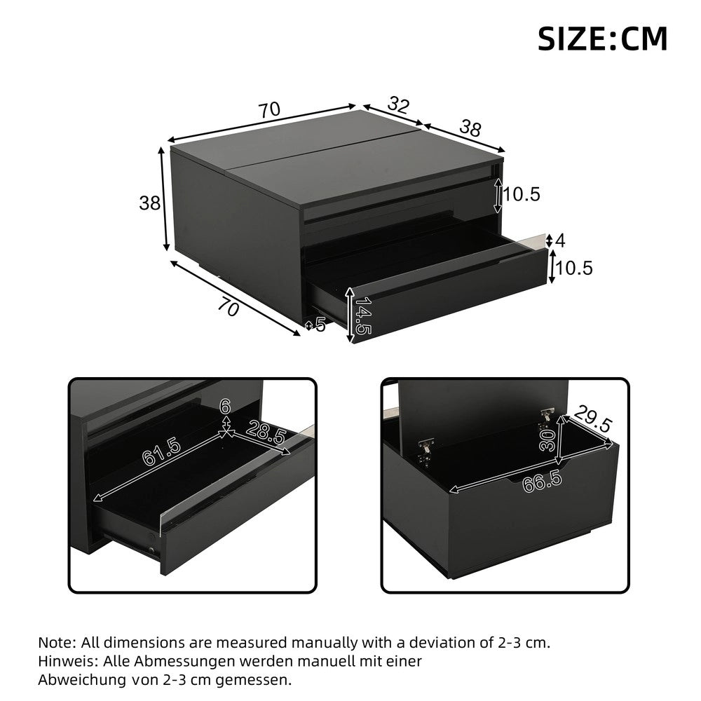 Tavolino da Caff¨¨ con LED e Cassetto ¨C MINIMAL ¨C Nero Lucido 70x70x38