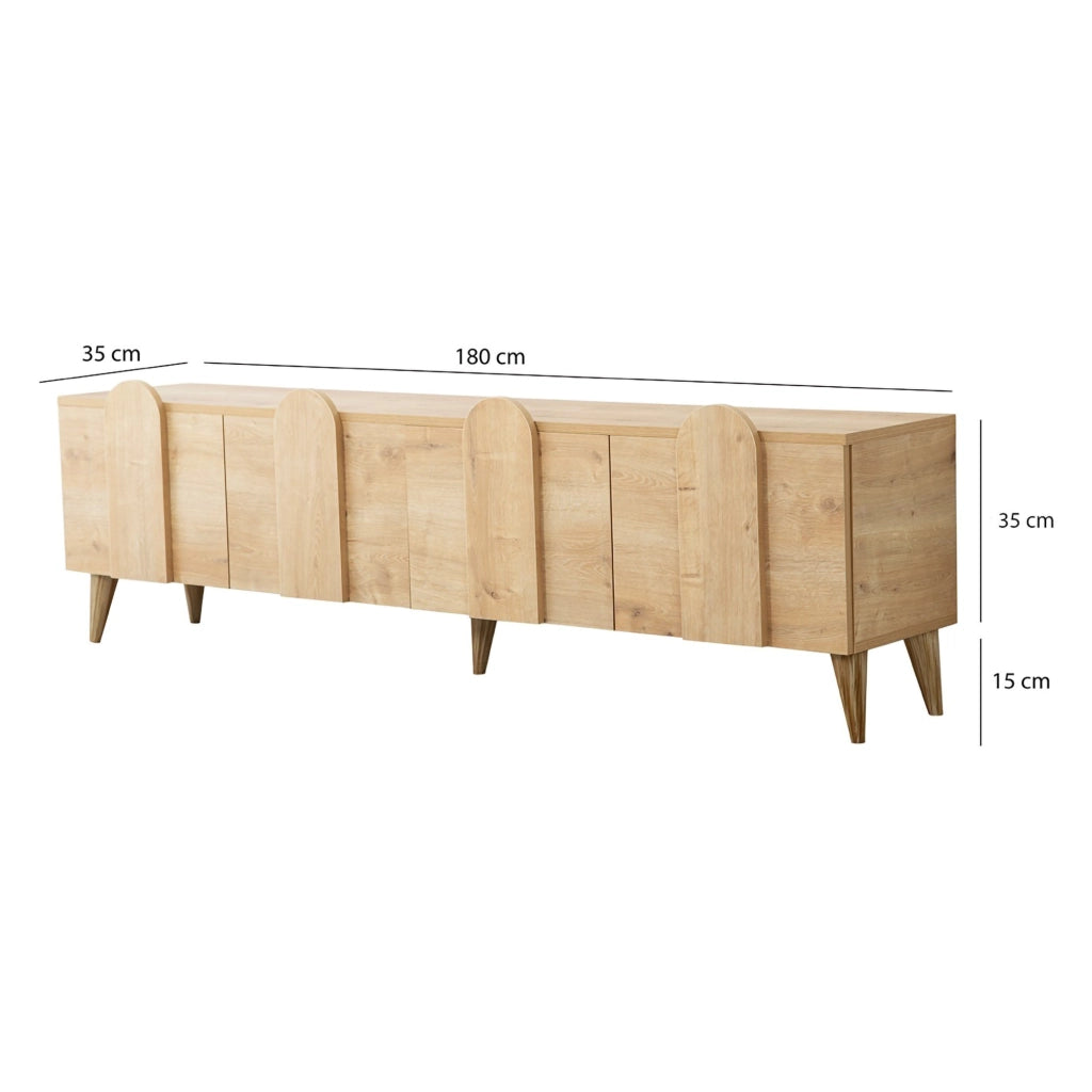 Scodosia, Mobile Porta tv 4 Vani, 180x35x50h cm Marrone Rovere Chiaro