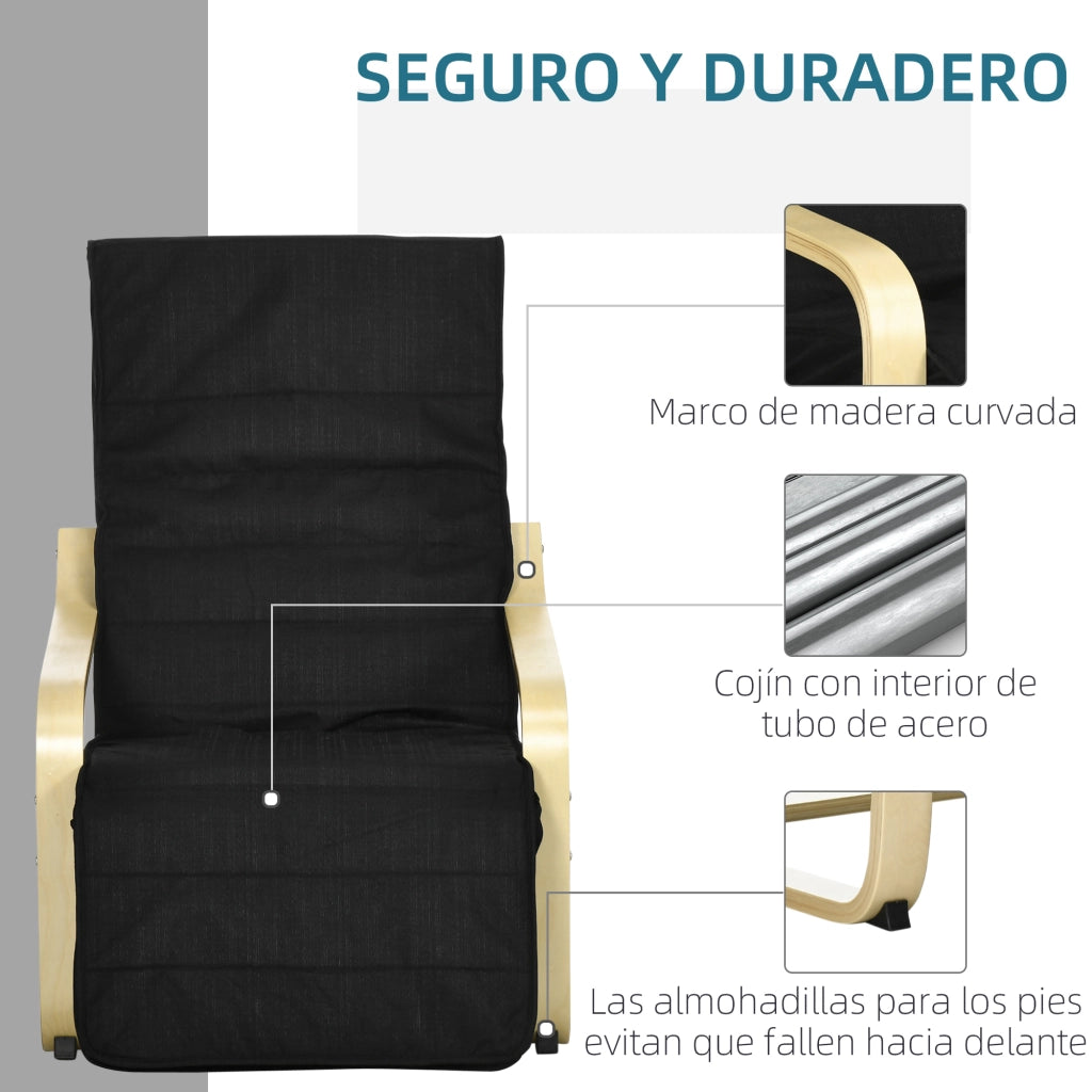 Poltrona Relax con Poggiapiedi Aggiustabile ¨C zephmum ¨C Tessuto Nero 66,5x94x100cm