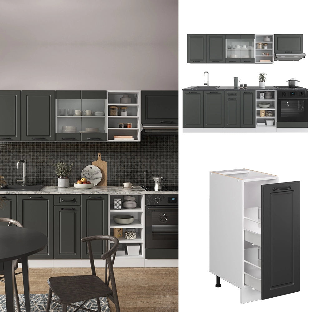 Cucina componibile R-Line Antracite rustico/Bianco 240 cm senza piano di lavoro Vicco