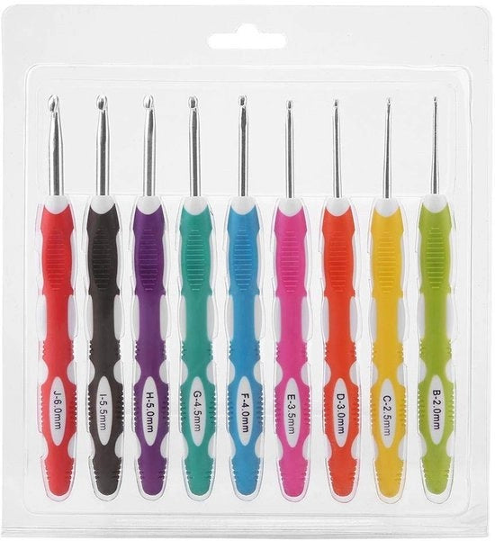 Kit di ago da spina ergonomico 9 pezzi - Materiale: alluminio - Manico in gomma morbido - Dimensioni: 2-6 mm - Peso: circa 168 g