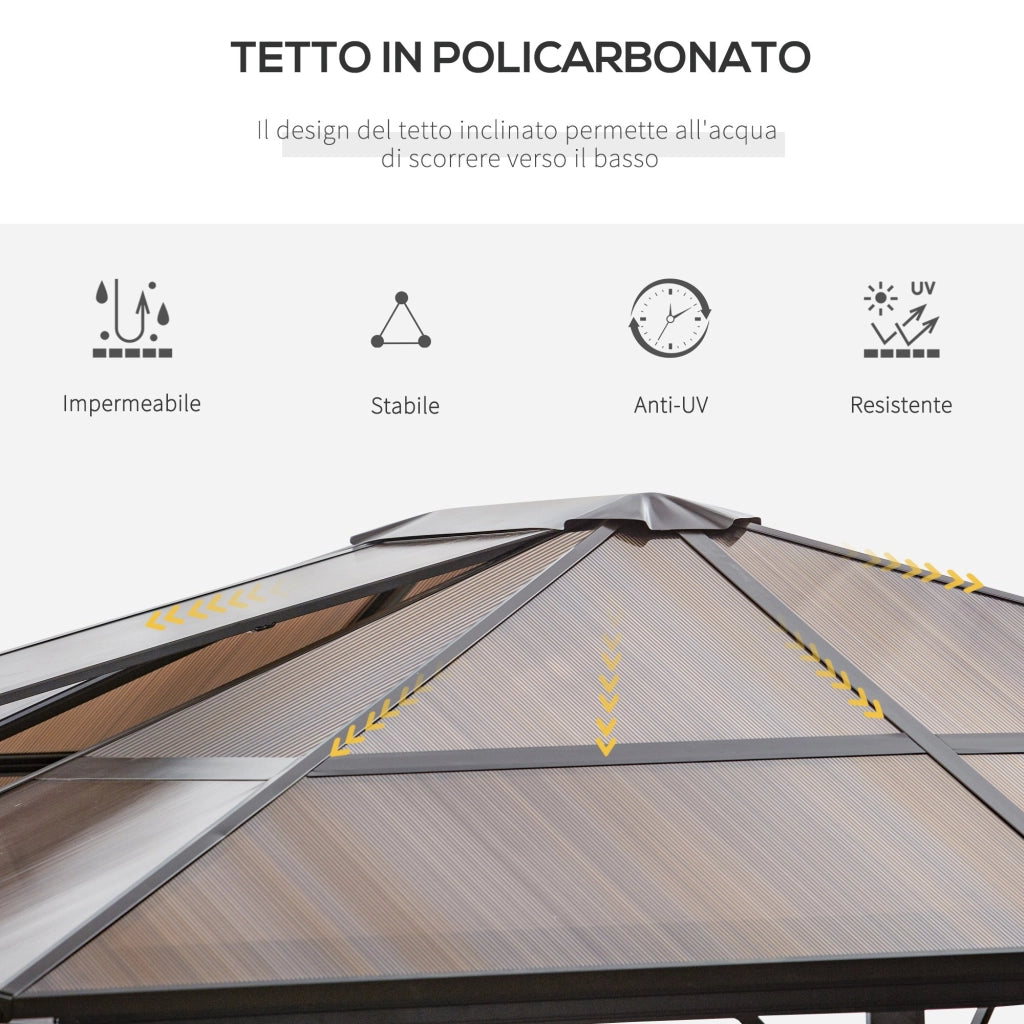 EasyComfort Gazebo da Giardino 3.6x3m con Tetto Apribile in Policarbonato e Struttura in Alluminio