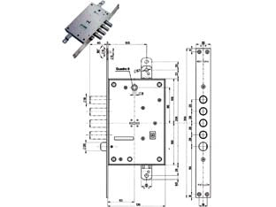 SERRATURA TRIPLICE INFILARE CON SCROCCO DOPPIA MAPPA BLINDATE 52771/28  mm.63 SX (52771SL28 36)    MOTTURA