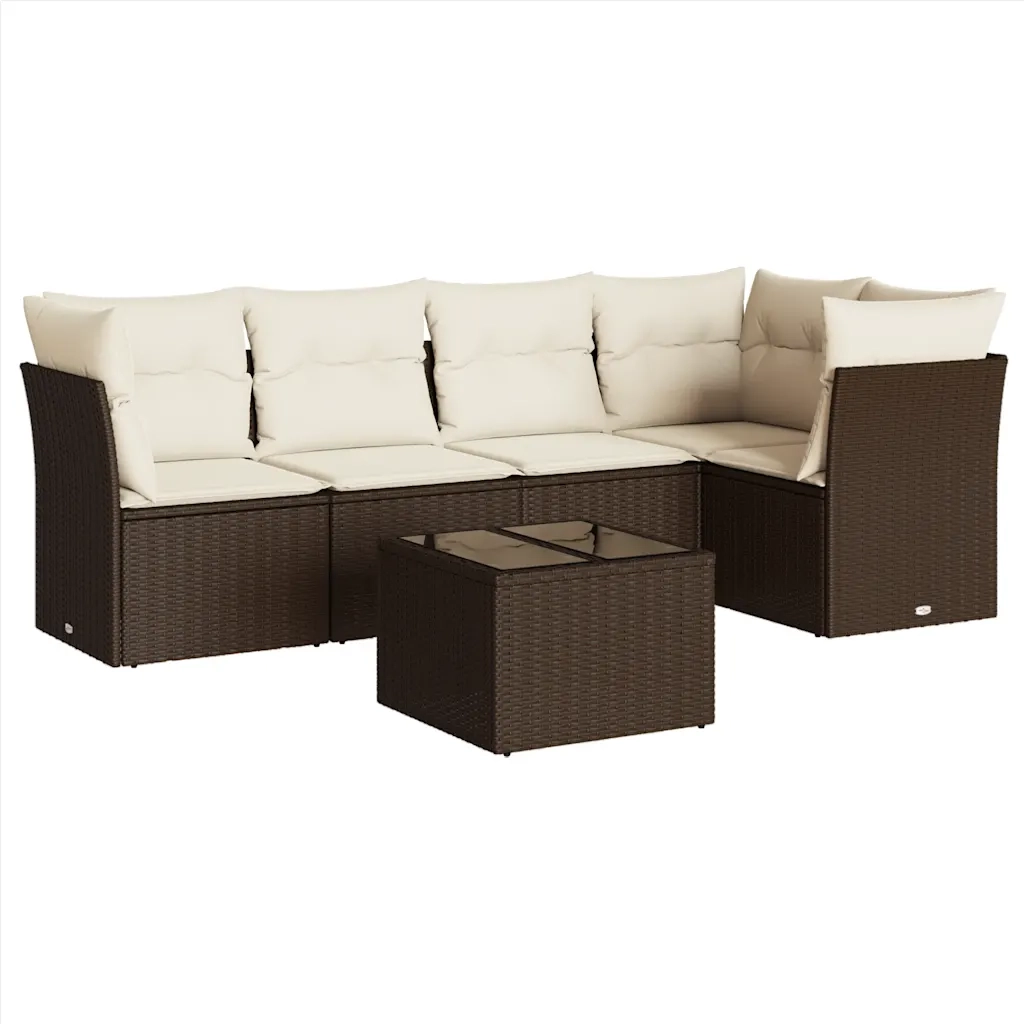 Set Divano da Giardino 6 pz con Cuscini Marrone in Polyrattan 3249452