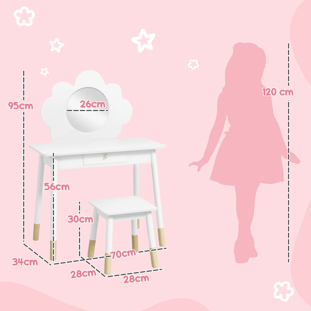 Scrivania con specchio e sedia per bambini ¨C zephmum ¨C bianco 60x40x80