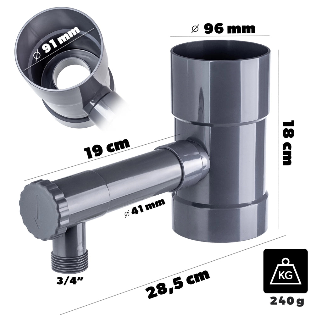Collettore di acqua piovana KADAX con valvola di raccolta per grondaia da 90 mm