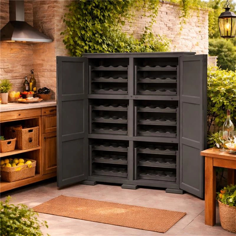 ARMADIO PORTABOTTIGLIE 72 BOTTIGLIE WENGÉ 79X43X125 CM CON ANTA LISCIA – CANTINETTA VERTICALE CHIUSA PER ZONA PRANZO E LIVING