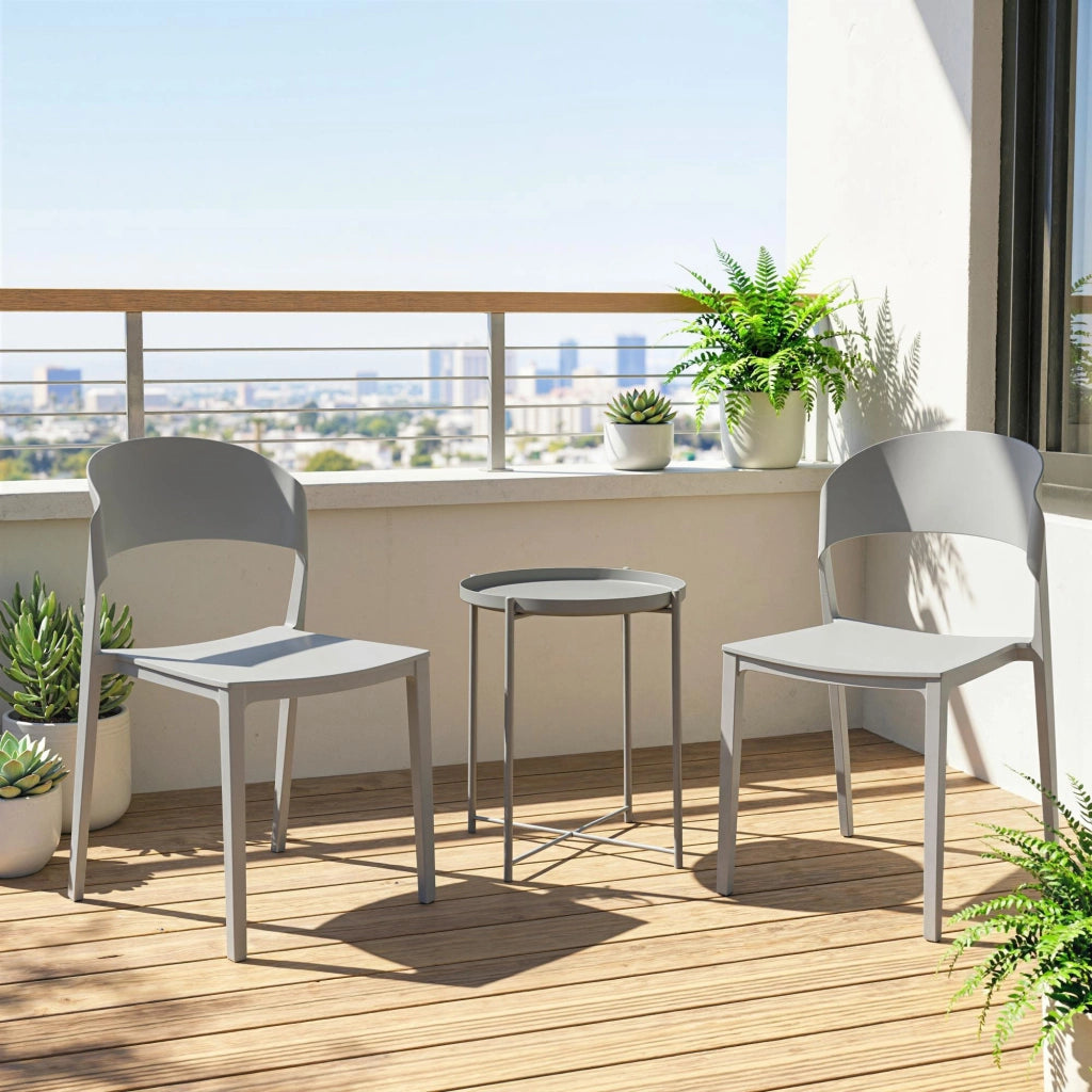 Set 4 Sedie da Giardino Impilabili Struttura in PP Grigio Chiaro