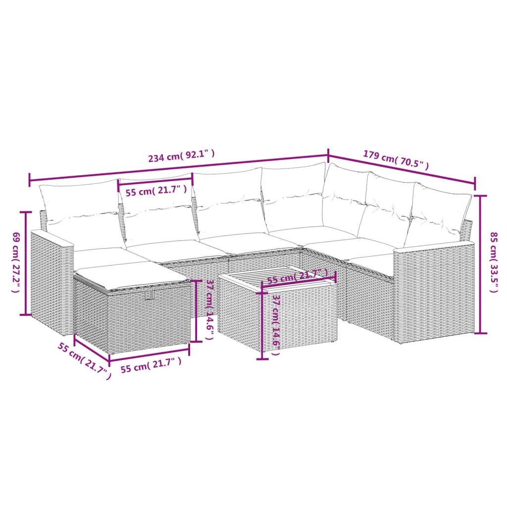 Set Divano da Giardino 8 pz con Cuscini Grigio in Polyrattan 3265337