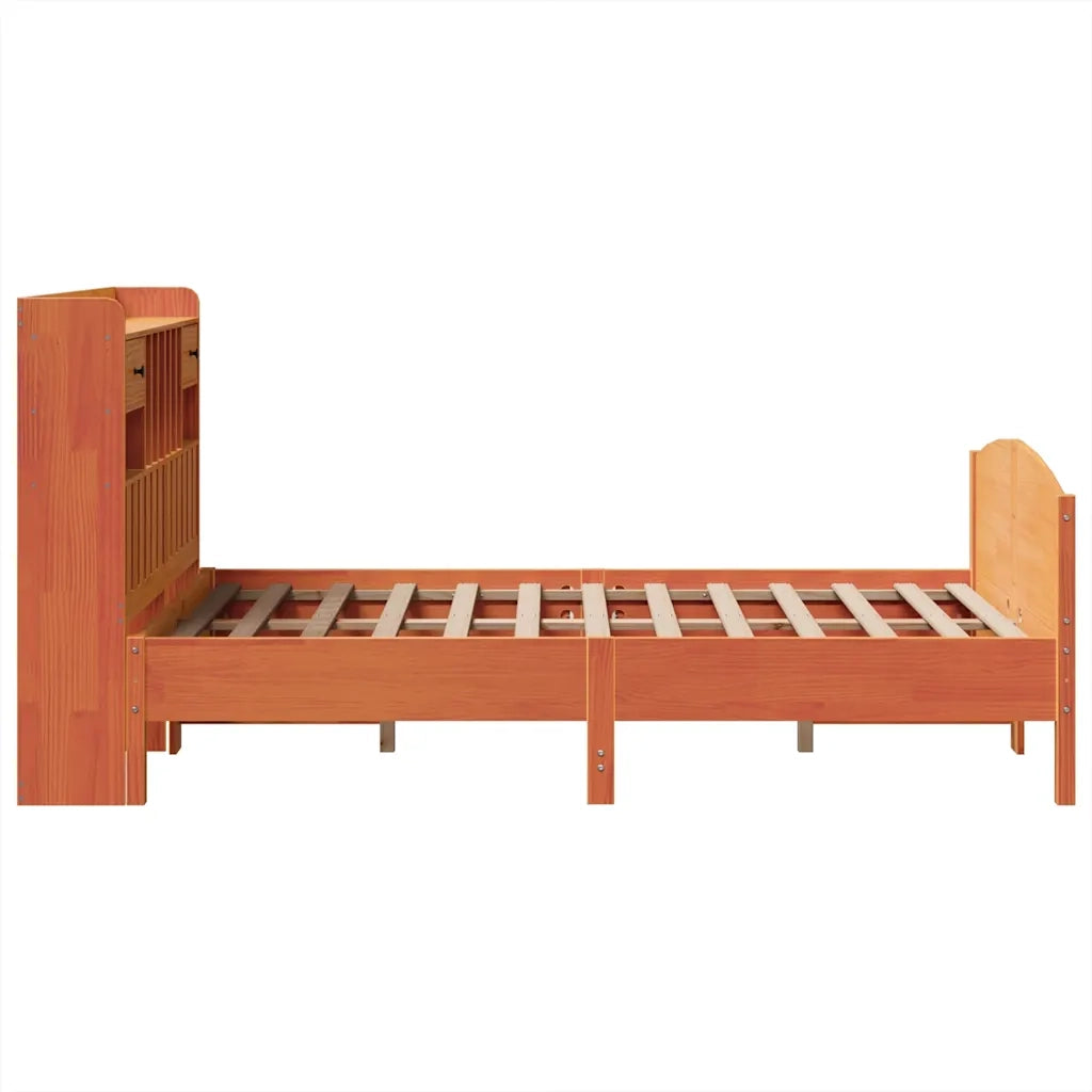 vidaXL Letto Libreria senza Materasso Marrone Cera 135x190 cm in Pino