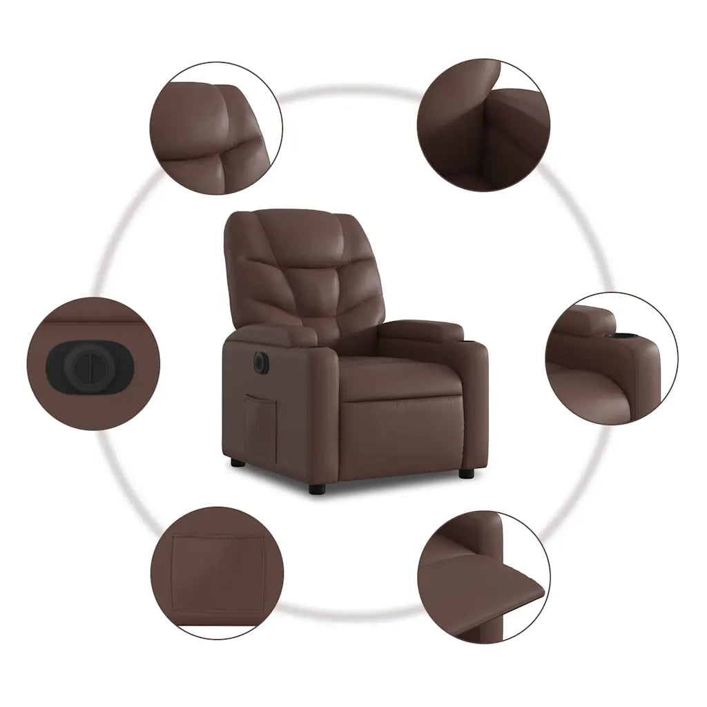 Divano Sedia-Poltrona Reclinabile Elettrica Marrone in Similpelle 894394