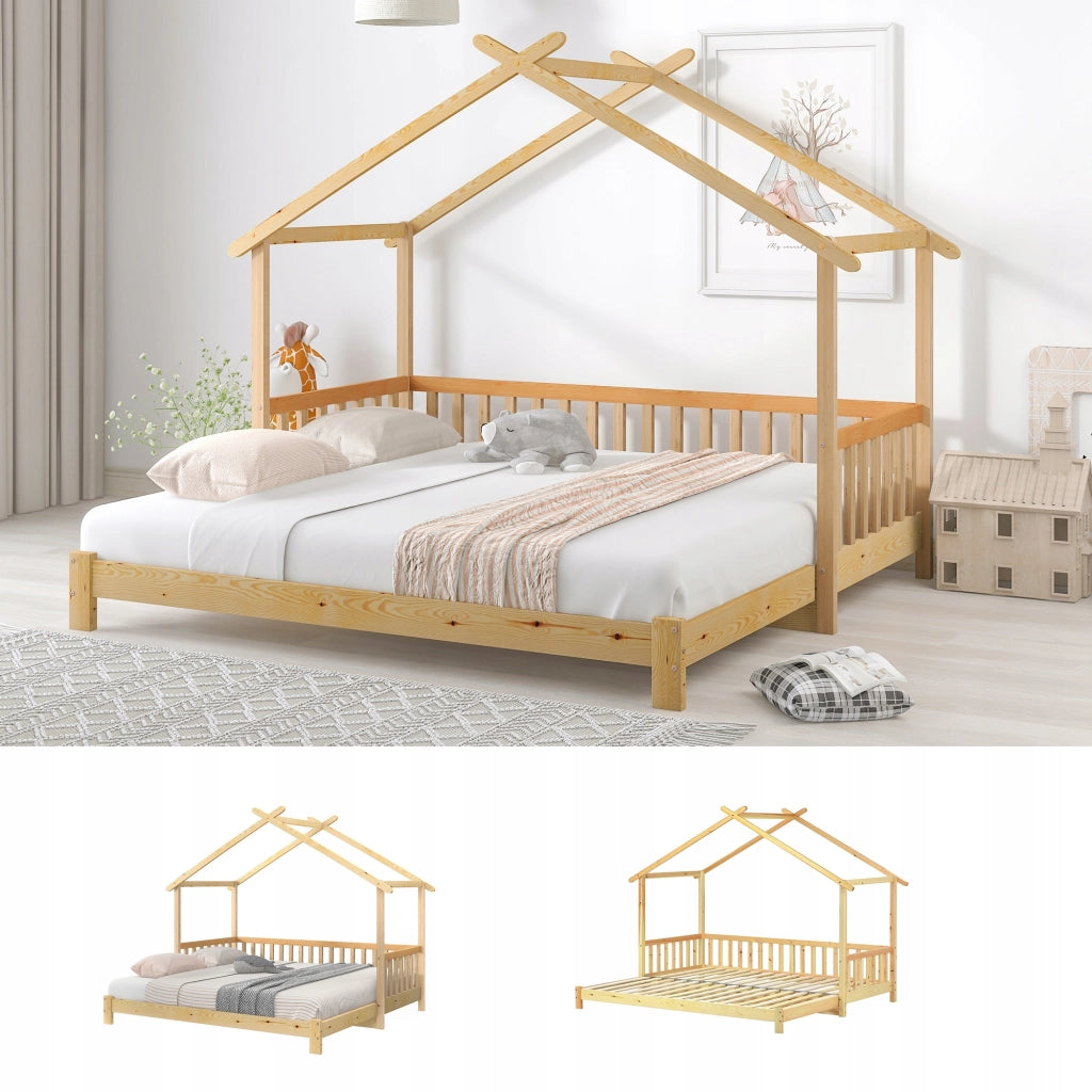 Letto per bambini 200x90 - Xylo - Estraibile a forma di casa sull'albero colore legno
