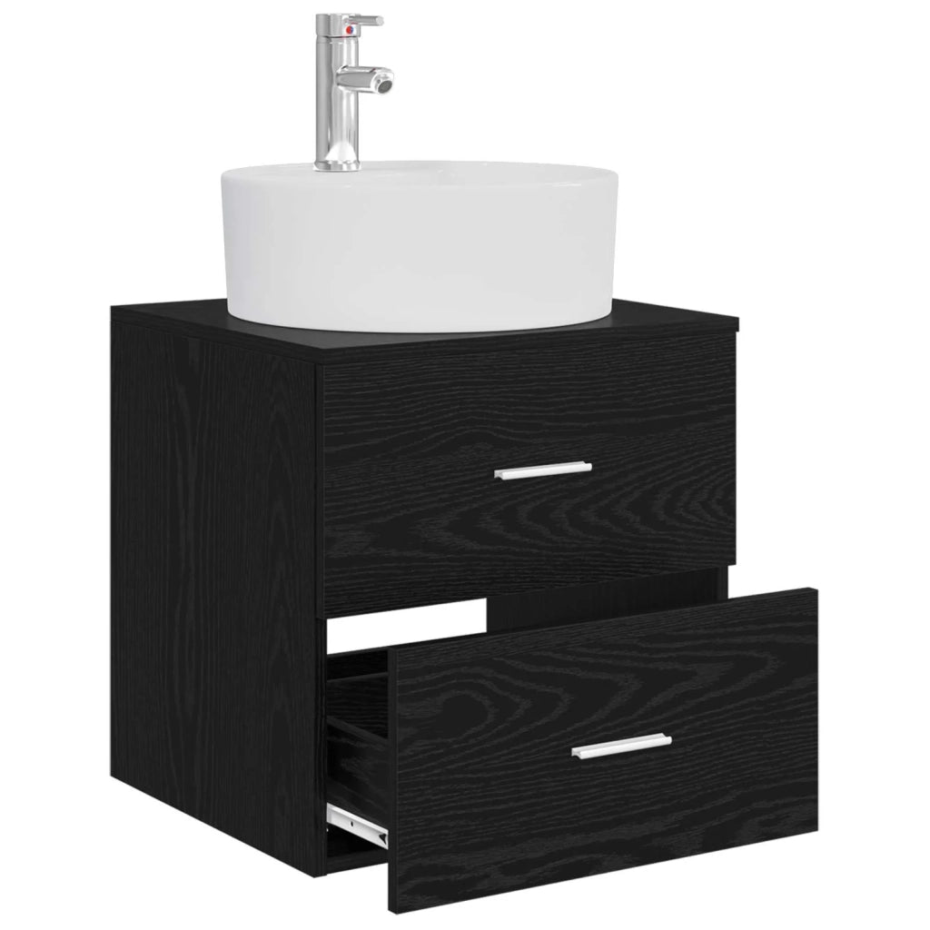 Mobile Lavabo da Parete Rovere Nero 49,5 x 44,5 x 65 cm 890295