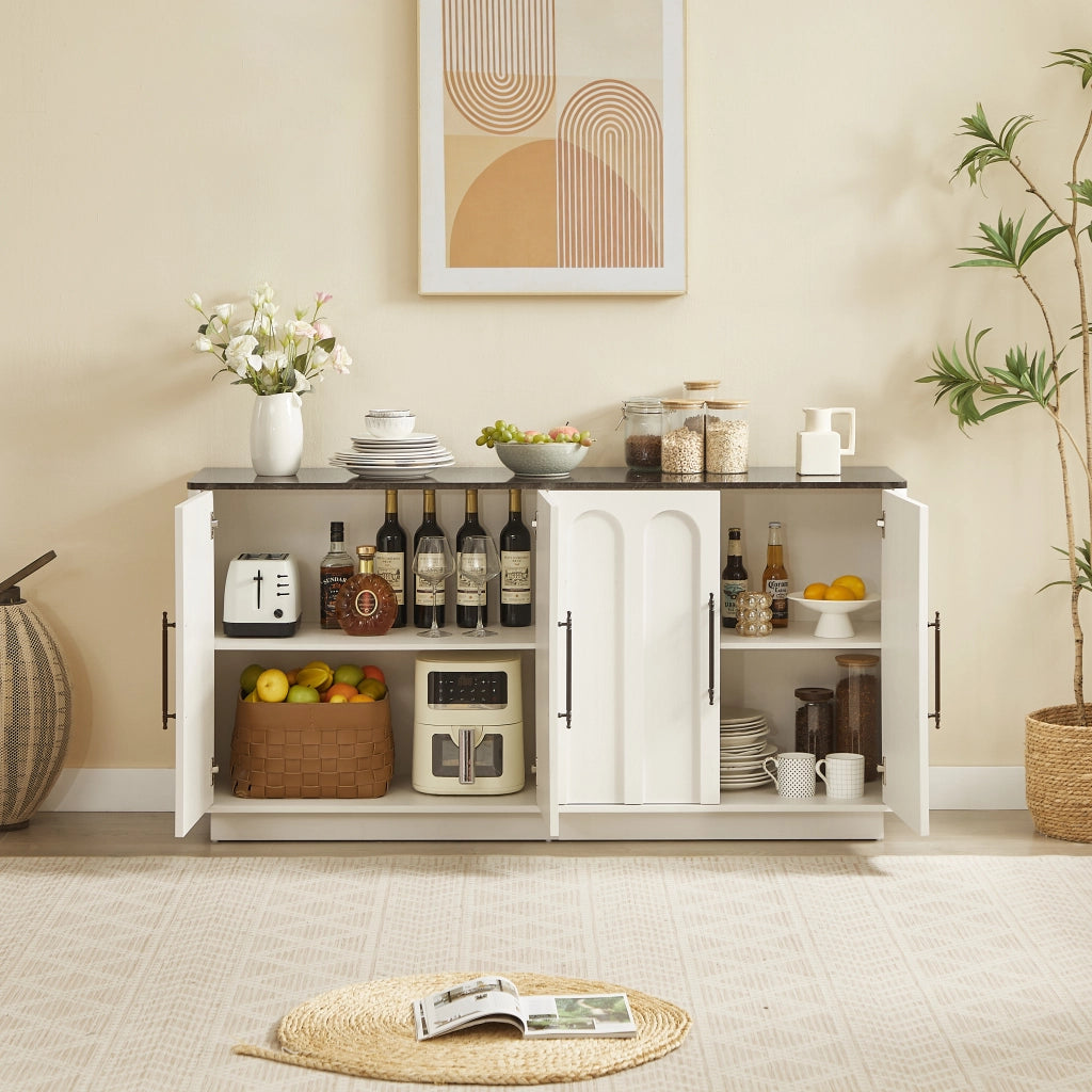 Credenza con 4 ante a chiusura ammortizzata e sistema antiribaltamento, in MDF, bianco e nero, 160 × 40 × 80 cm