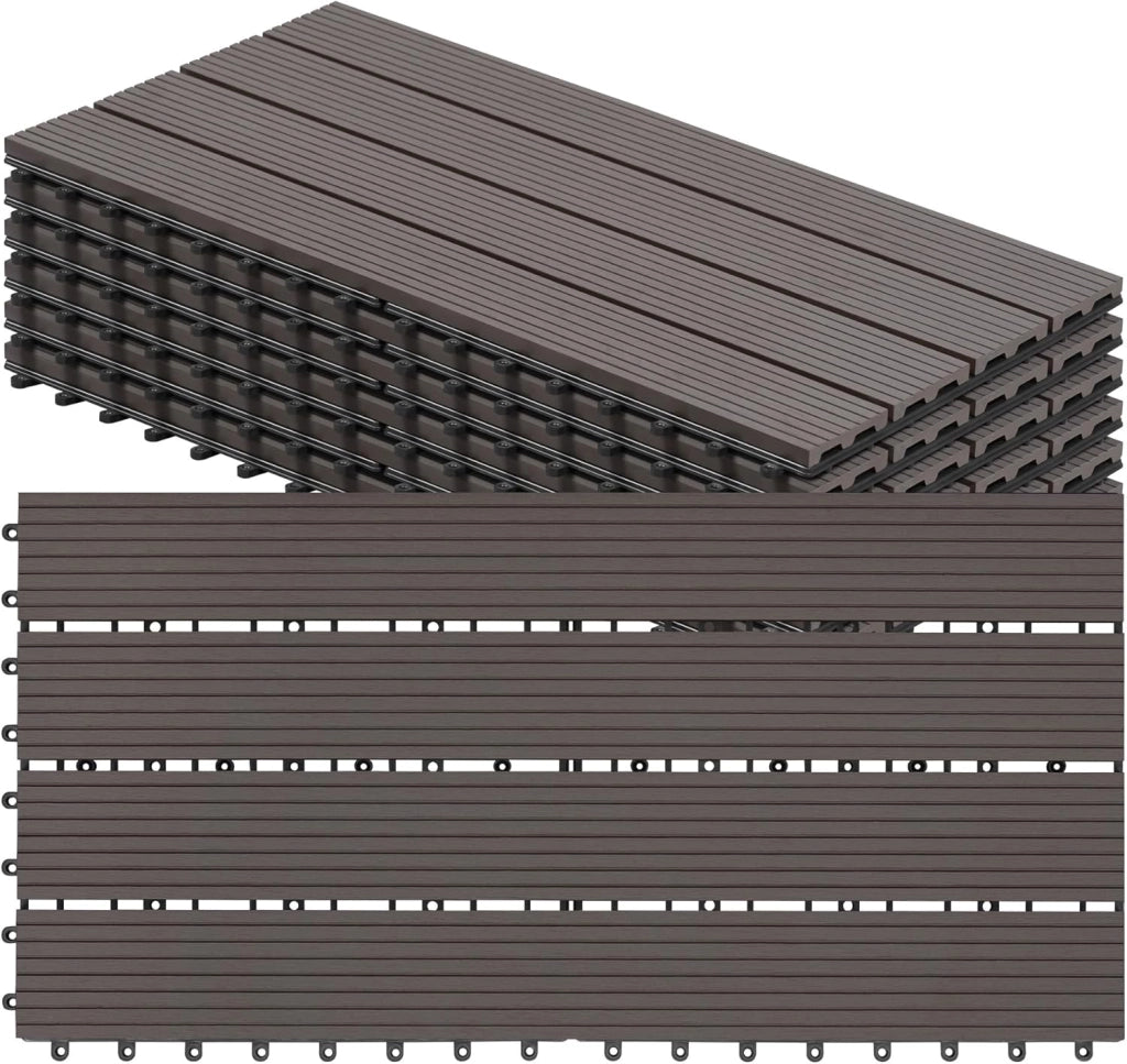 Piastrelle per Pavimenti da Esterno Mattonelle Pavimentazione ad Incastro Click-Deck in Legno Composito, con 12 Pannelli da 30x60 cm Grigio Chiaro