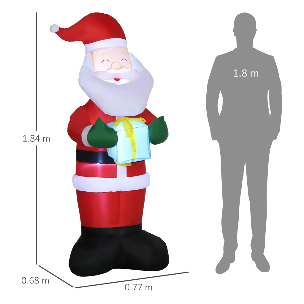 Babbo Natale Gonfiabile con Regalo, 3 Luci LED e Gonfiatore Incluso, 77x68x184cm