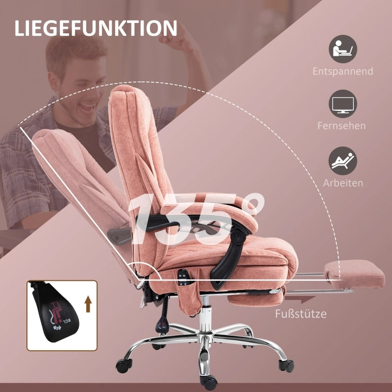 Sedia da ufficio con massaggio vibrante funzione riscaldante reclinabile poggiapiedi e telecomando poliestere rosa