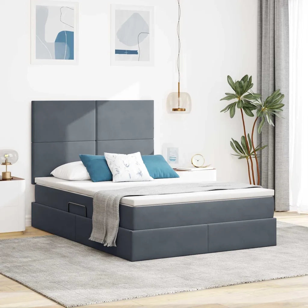Letto con contenitore e materasso Grigio scuro 140 x 190 cm