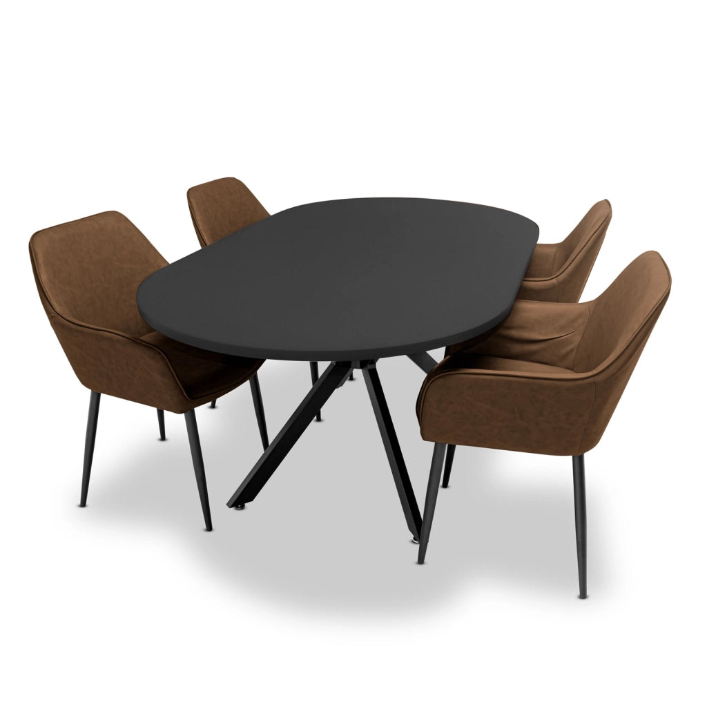 Marui - Tavolo da pranzo ovale in legno e metallo con piede centrale Ashi 180x100 cm - nero opaco