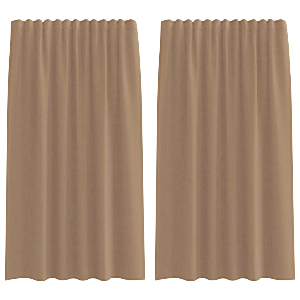 Tende in Voile con Tasche per Aste 2 pz Marrone Chiaro