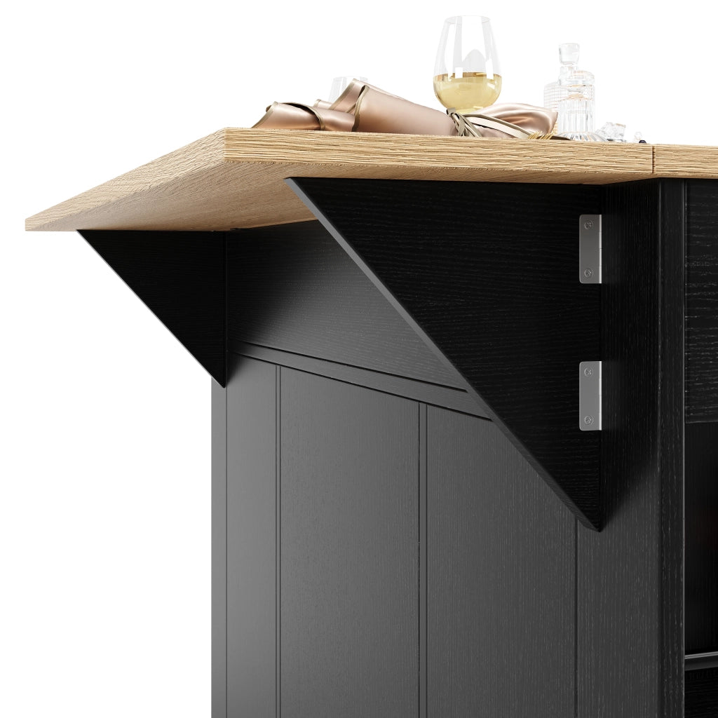 ISOLA CUCINA 151,5x60x91,7 cm Nero/Naturale con piano ribaltabile