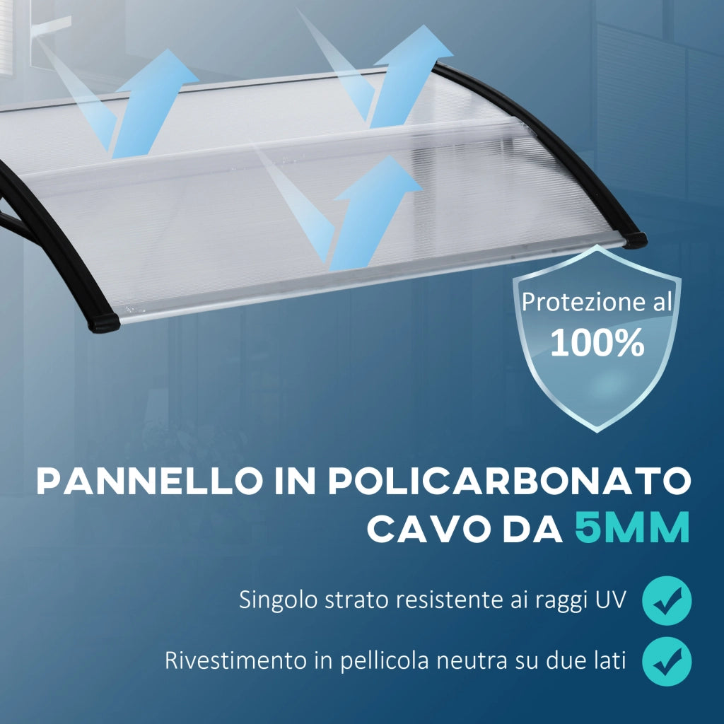 Pensilina da Esterno per Finestre e Porte, in Policarbonato e Alluminio, 110x60x18cm - Trasparente