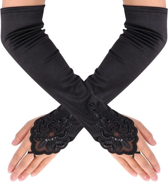 Mani in satin mesh senza dita a lunghe dita nere per cosplay, accessori per party estivi, manchetten per braccio in visnet per donne, accessori gotici per rave, cinture per braccio per abito da sera per donne.