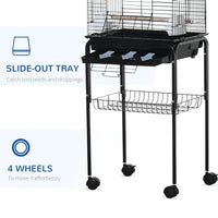 Gabbia per Uccelli con 3 Posatoi 2 Ciotole e 2 Porte Laterali 46x36x130 cm in Acciaio PP e Legno Nera