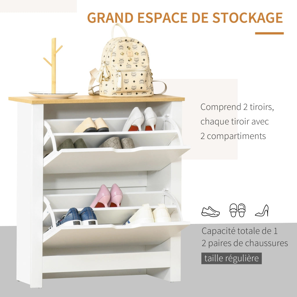 Scarpiera con cassetti e ripiani ¨C zephmum ¨C bianco e rovere 72x26x80