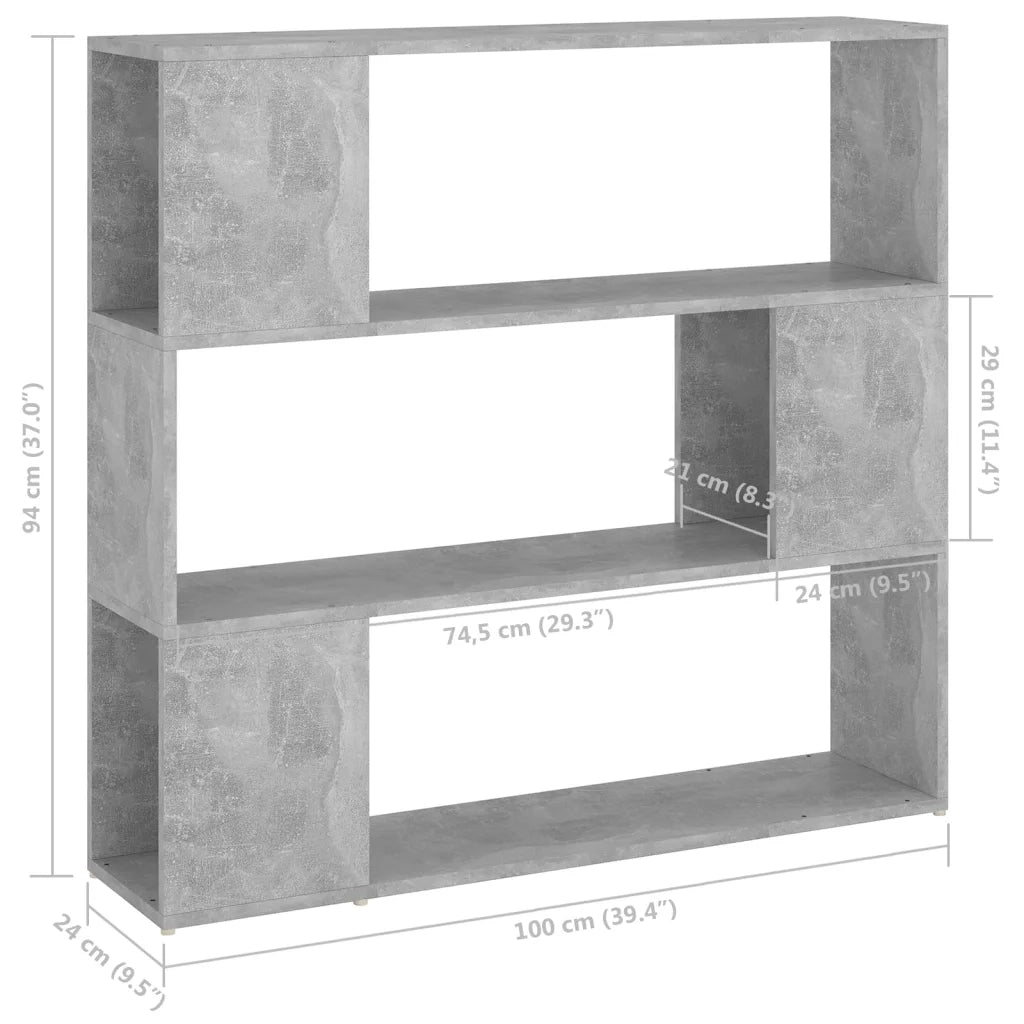 Libreria Divisorio-Scaffale per Libri-Mobile di Stoccaggio Grigio Cemento 100x24x94 cm