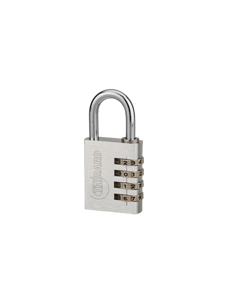 Lucchetto Maxium Code combinazione 4 cifre, 40mm, grigio, arco acciaio nichelato, corpo alluminio colorato - THIRARD