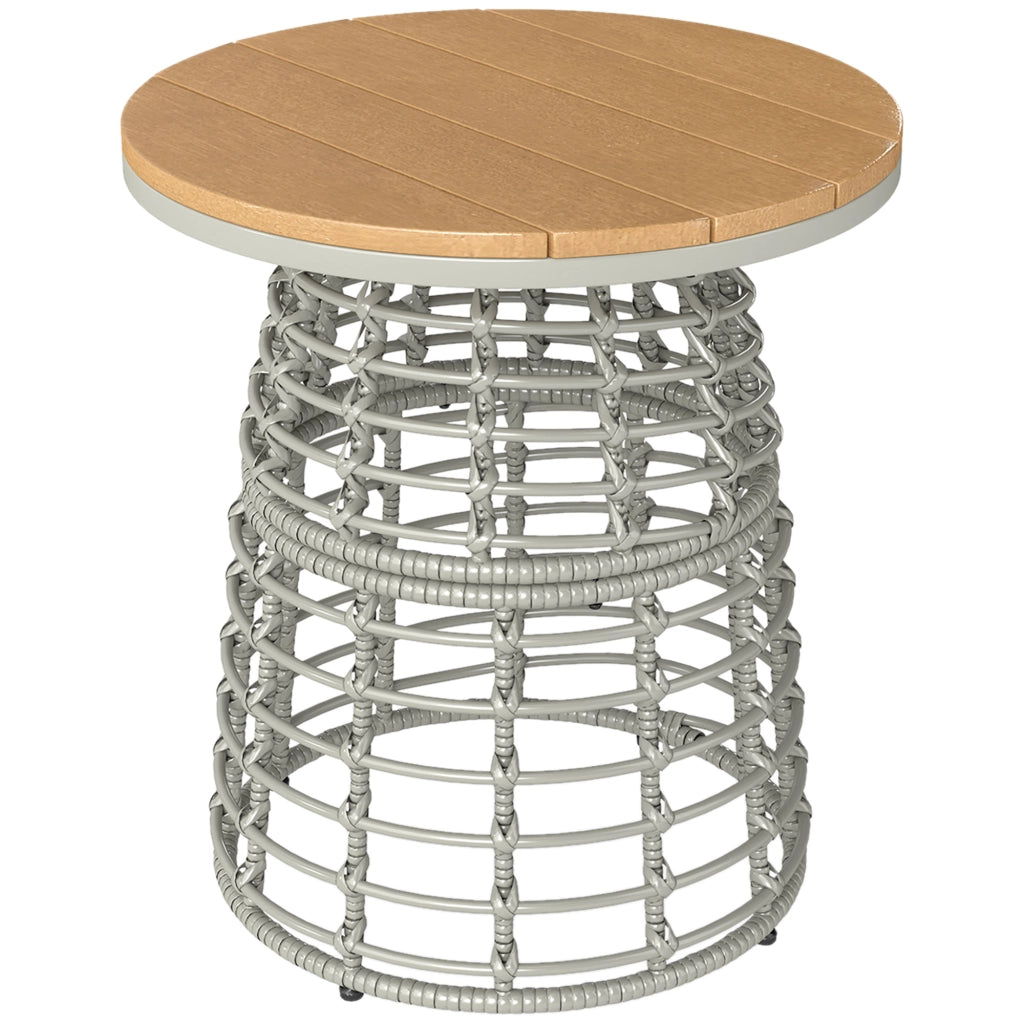 Tavolino da esterno rotondo ¨C zephmum ¨C resina effetto rattan, acciaio, piano composito, grigio, ?45x50 cm