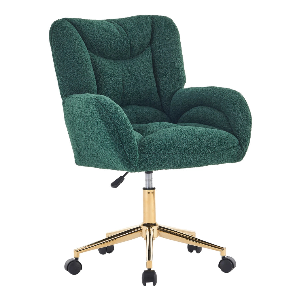 Sedia da ufficio girevole regolabile in altezza con ruote a 360°; base in metallo dorato; verde; 64 × 62 × 92.5 cm
