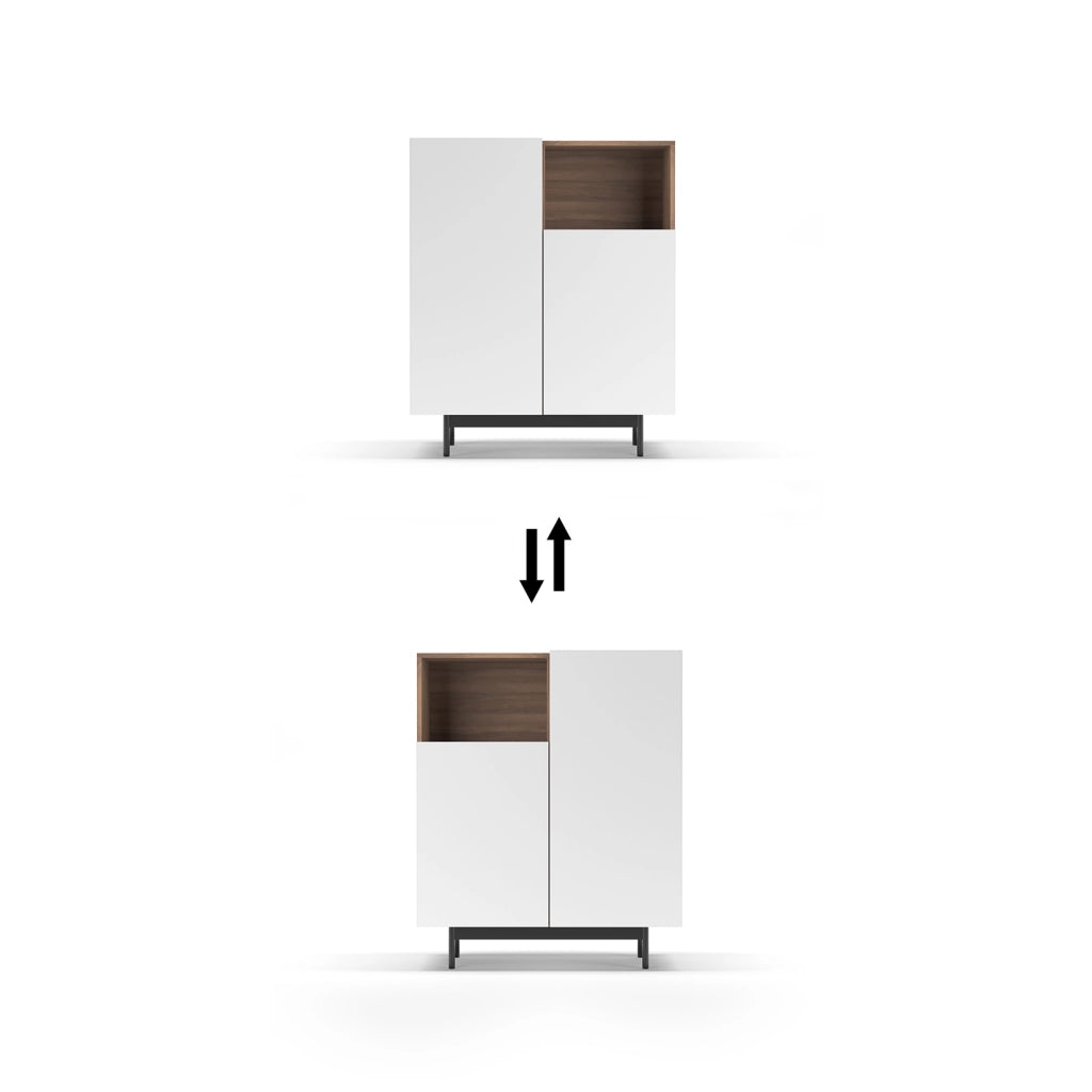 Credenza 1 vano Herdasa effetto noce e bianco gambe grafite 110x90x34