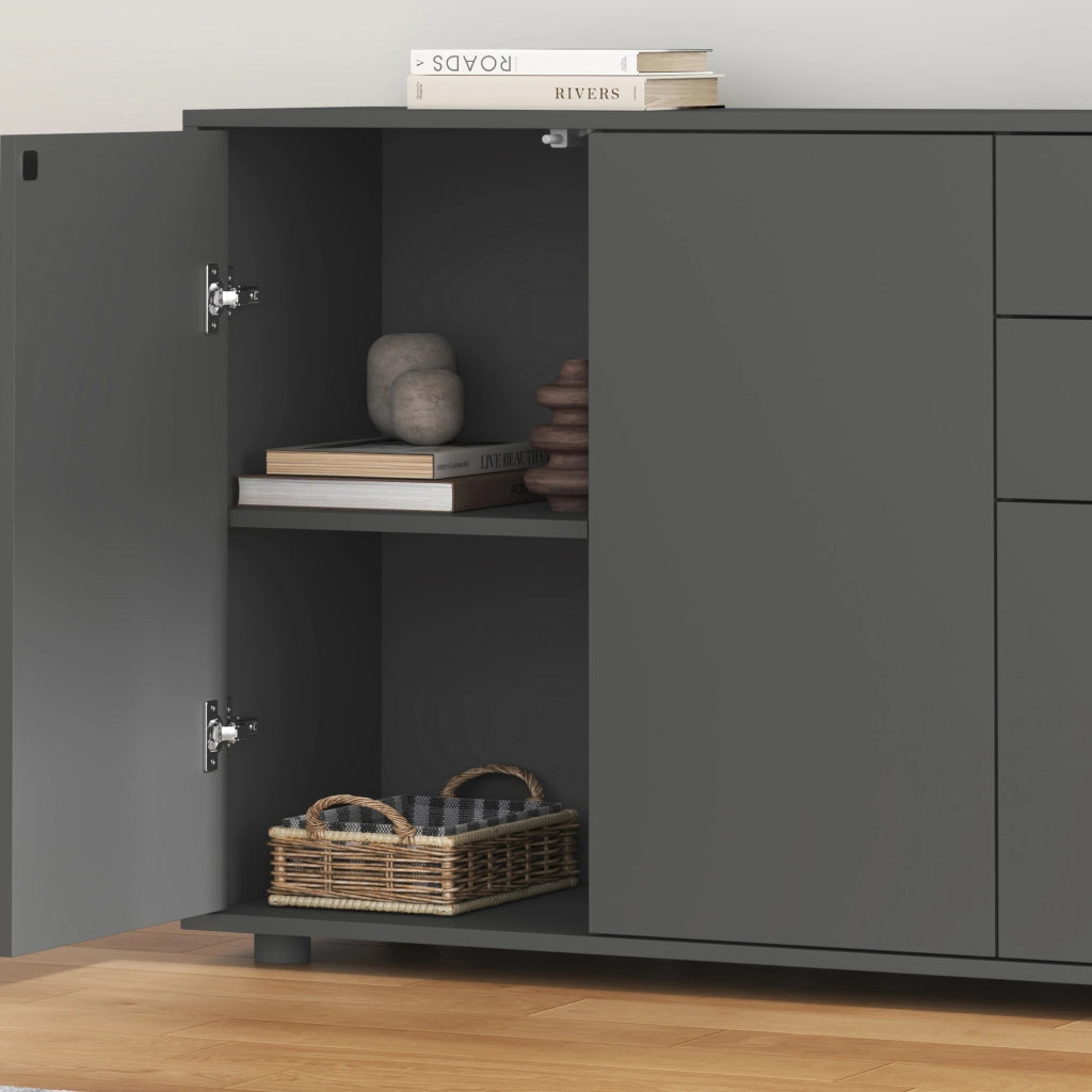 Credenza Paarl Comò con 3 Ante e 2 Cassetti 74x117x36 cm - Grigio Scuro Opaco [en.casa]