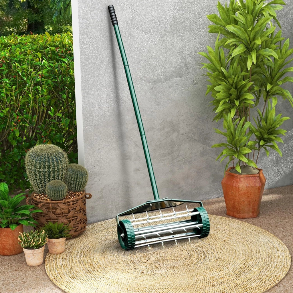 Arieggiatore per Prato, Rullo Arieggiatore da Prato con Parafango, Arieggiatore Manuale per Prato Giardino Terreno, 46 x 23 x 127 cm