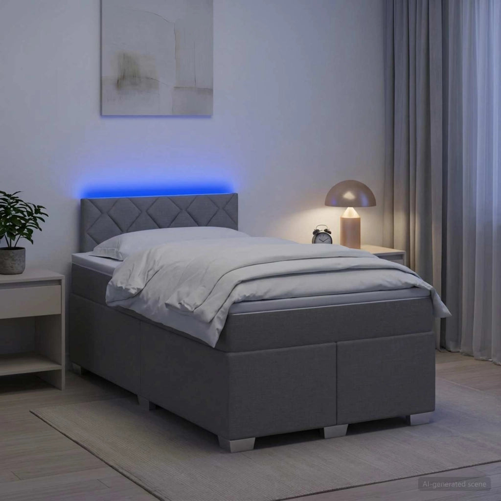 Letto con Box Spring, Materasso e LED Grigio Chiaro Tessuto 3451903
