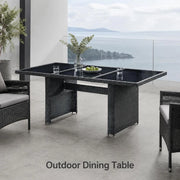 Garden Table Dark Grey Poly Rattan And Tempered Glass