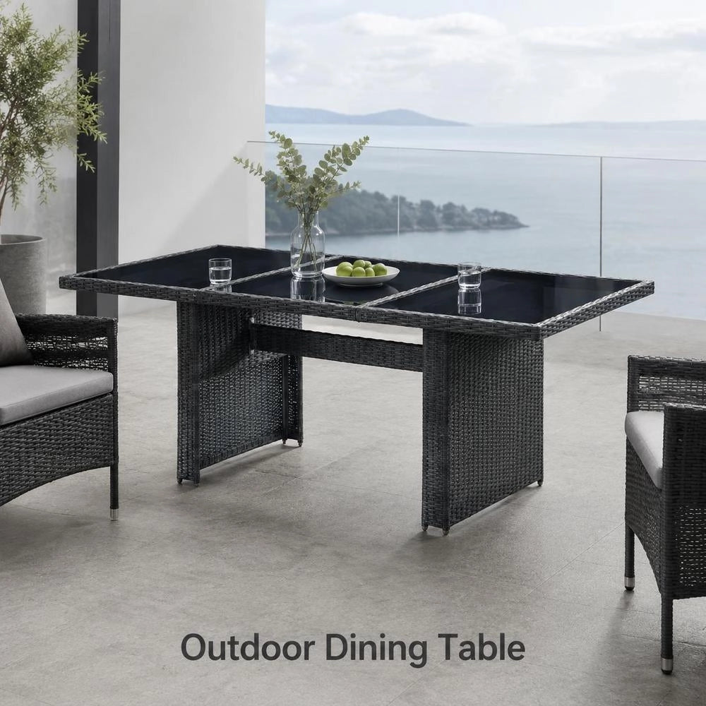 Garden Table Dark Grey Poly Rattan And Tempered Glass