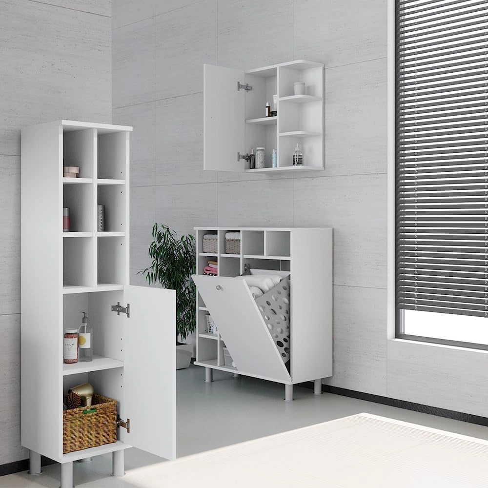 Mobile bagno Fynn, Bianco, 47.2 x 59.2 cm, per montaggio a parete con ripiani aperti
