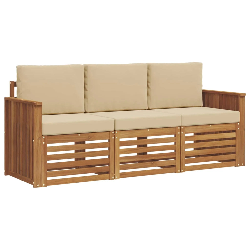Set divani 3 pcs Naturale e Beige Legno di Acacia Massello