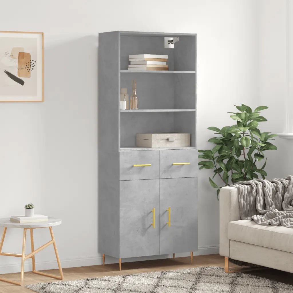 Credenza-Buffet-Armadio da cucina Grigio Cemento 69,5x34x180 cm in Legno Multistrato 663122