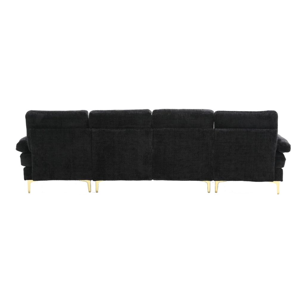 Divano a U 272x136x88 cm con due chaise longue in chenille nero