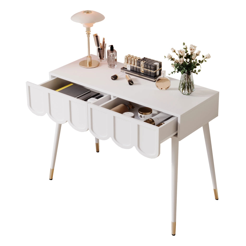 Tavolo Toeletta con 2 Cassetti e Gambe in Metallo ¨C MINIMAL ¨C Bianco 100x40x76 cm