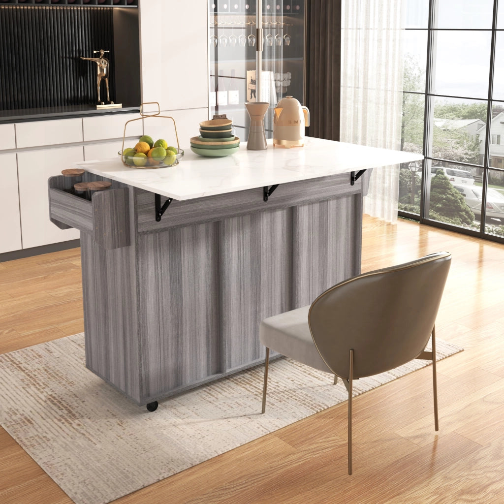 Carrello da Cucina con 3 Cassetti; 3 Vani; Ripiani Regolabili; Piano Pieghevole e Portasciugamani; in MDF; 139 x 46 x 91;5 cm; Grigio