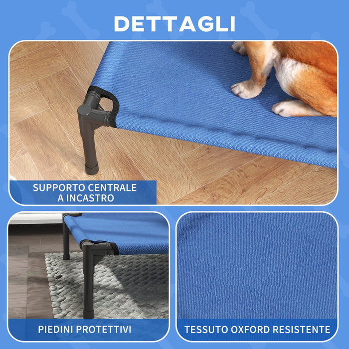 Brandina Lettino per Cani 76x61x18 cm Rialzato Pieghevole per Interno ed Esterno in Metallo e Tessuto Oxford Blu